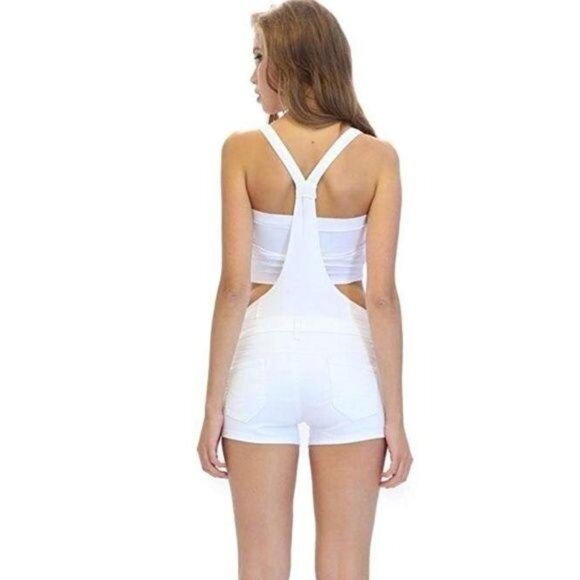 White Distressed Denim Overalls - Picture 3 of 4